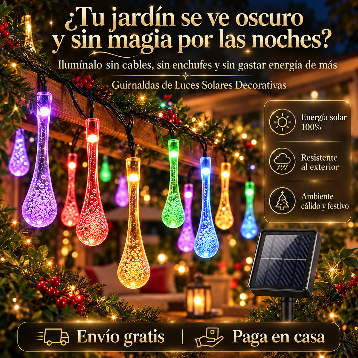 Guirnalda de Lágrimas Solar✨que transforman tu jardín / de 4,5 m (20 LED)